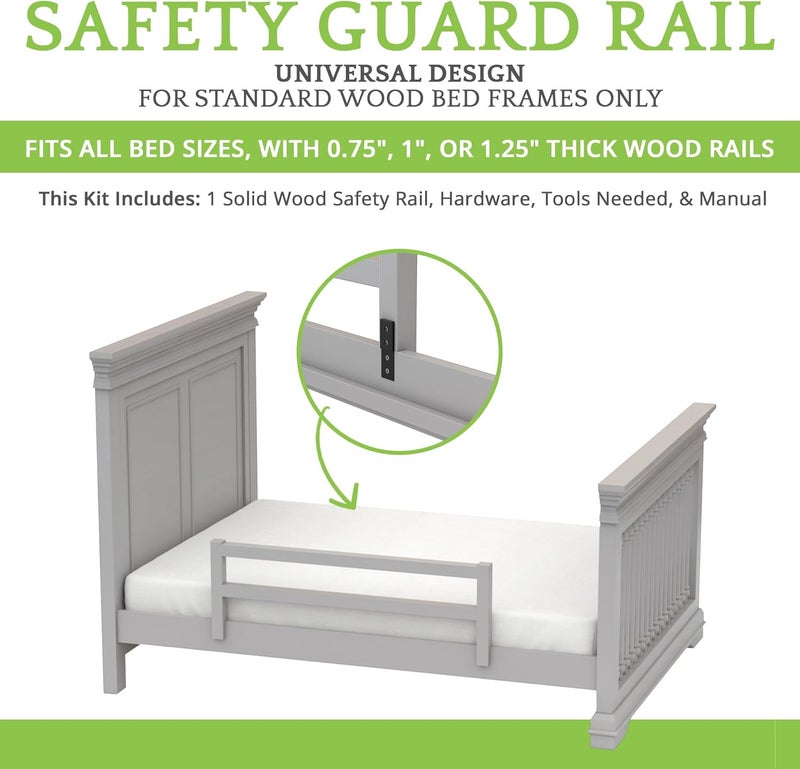 CC KITS Safety Guard Rail for Baby, Kids, and Children - Solid Wood Safety Bed Rail for Toddlers - Easy Installation - Premium Protection for Bunk, Twin, Full, Queen and King Size Beds - (Grey - Delta 026) - Image 2